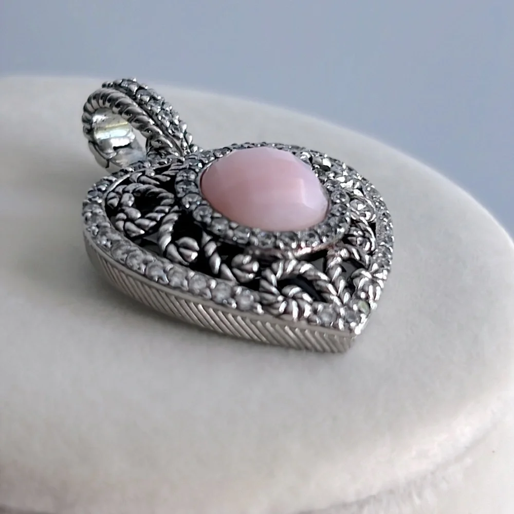 Judith Ripka Pink Quartz Diamonique Heart Enhancer Pendant Silver